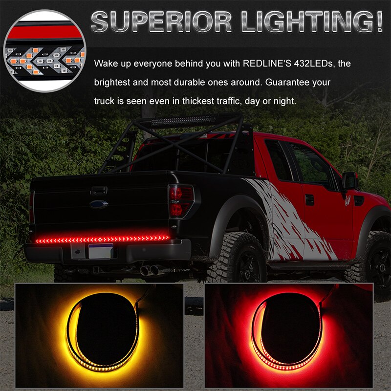 48inch Truck Tailgate LED Strip Light Bar high low beam Triple-row With Reverse Brake Turn Signal For Pickup SUV trailer VAN