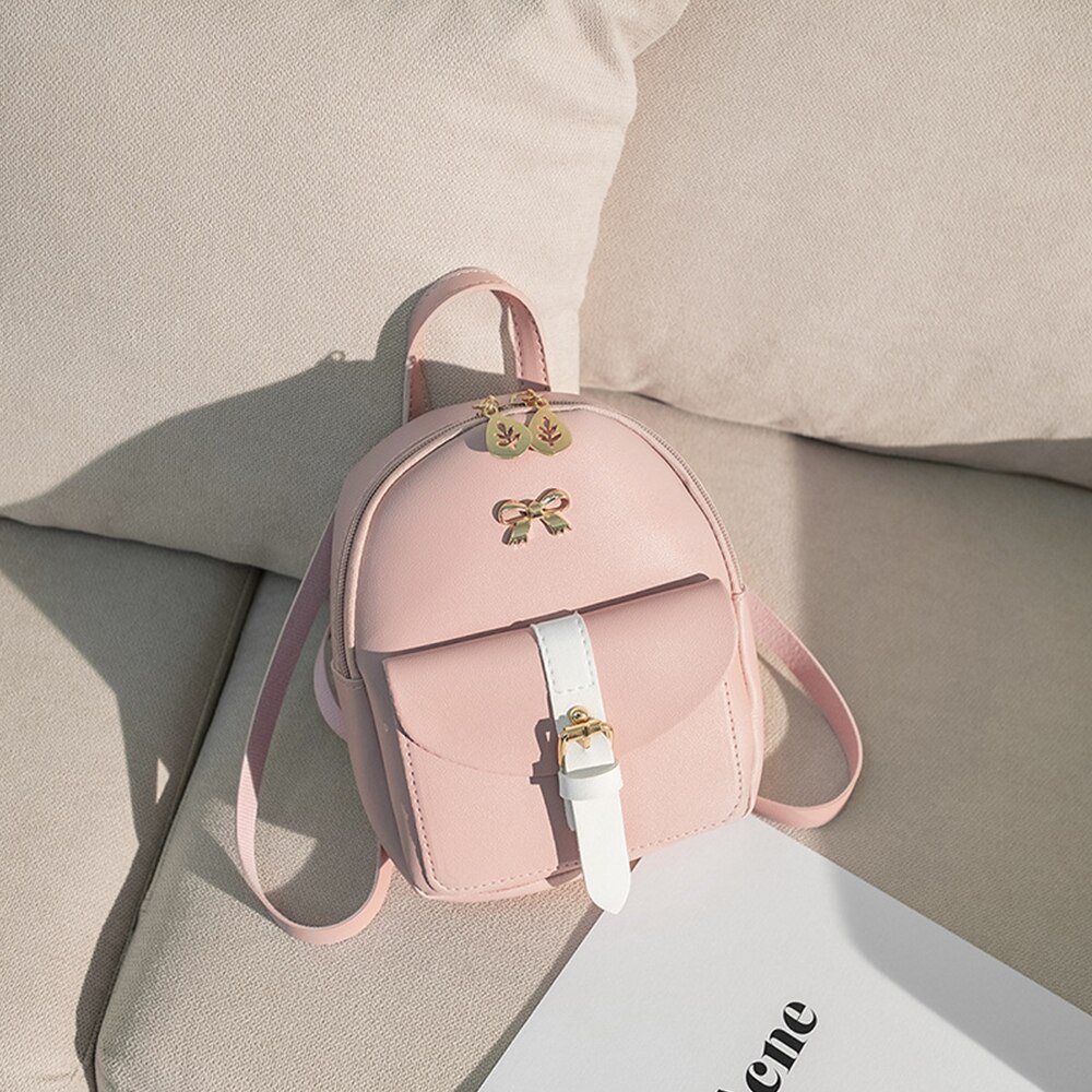 Women's Mini Backpack Luxury PU Leather Kawaii Backpack Cute Graceful Backpack Small School Bags for Girls Bow-knot Leaf Hollow: pink