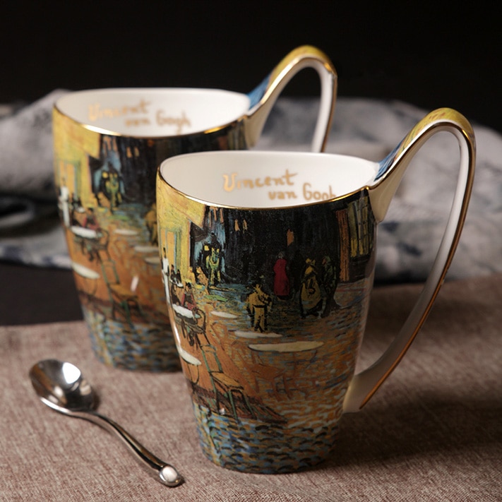 Vangogh Cafe Nachts bone china keramische mokken en kopjes decoratieve melk thee coffe cup met handgreep creatieve