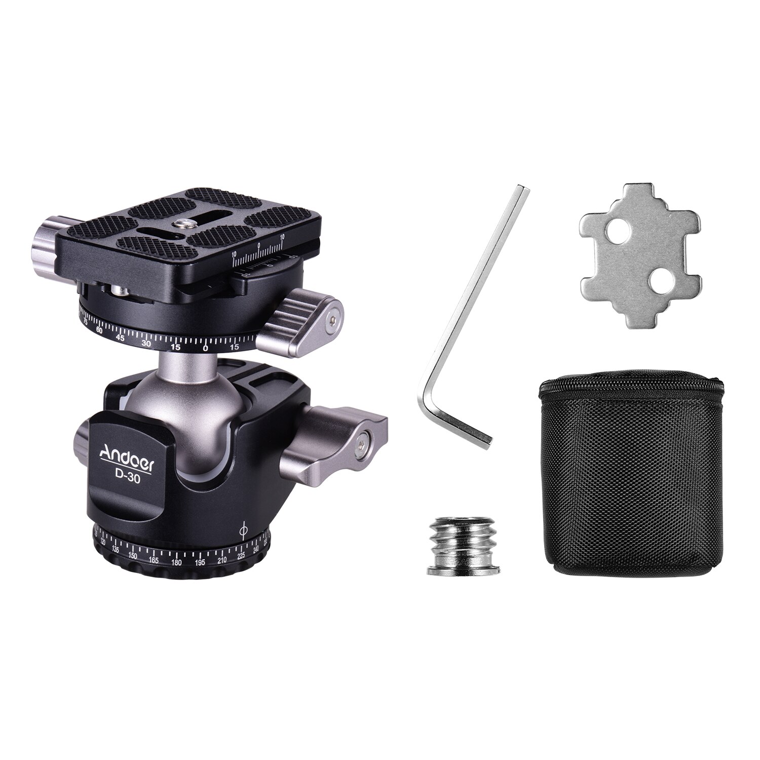 Andoer D-30 Panorama Ball Head Tripod Mount Adapter Dual Panoramic Scale U-Groove Aluminium Alloy Max. 18kg/40lbs Load