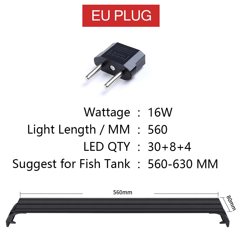 55-70cm 220-240V Aquarium LED Lighting Fish Tank Light Lamp With Extendable Brackets White and Blue LEDs Fit For Aquarium: SZD-D600-EU