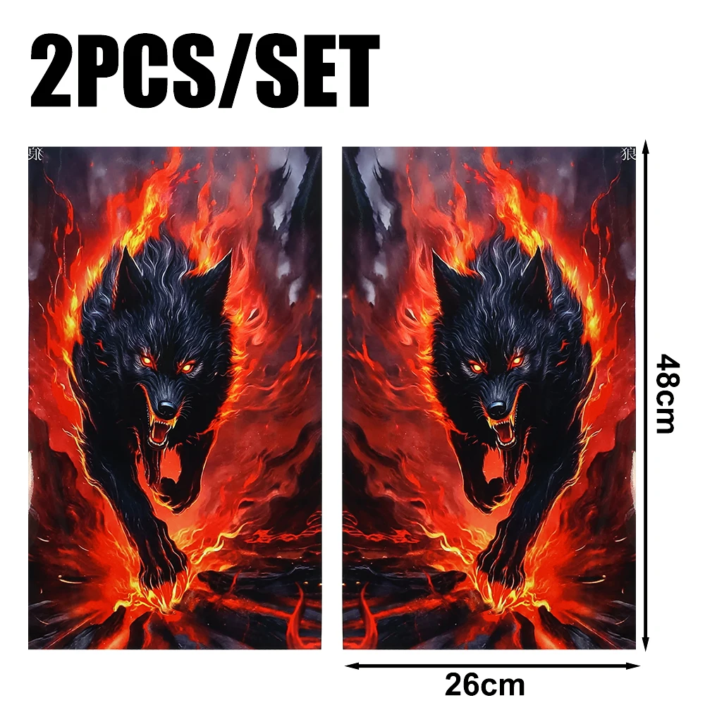 Car Window Center Pillar Sticker Door B-pillar Flame Wolf Tiger Decorative Decal Black Carbon Patterned Waterproof Car Stickers: black