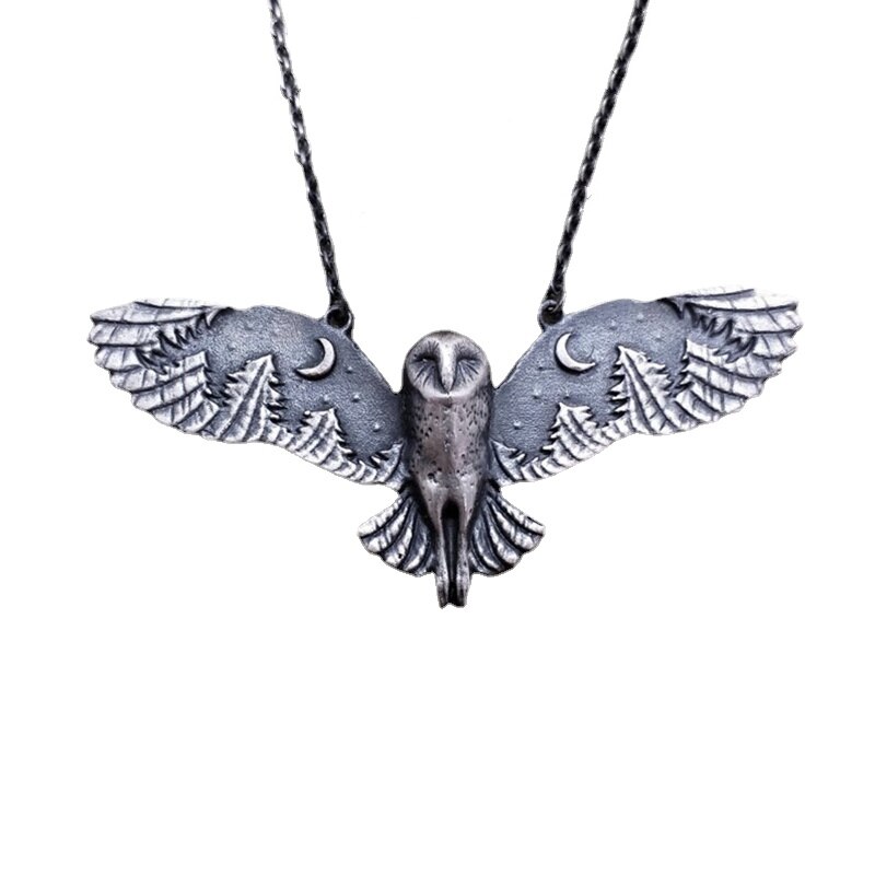 Simple Compact and Exquisite Animal Crow Raven Eagle Pendant Necklaces for Men Punk Jewelry: AL5888-Silver