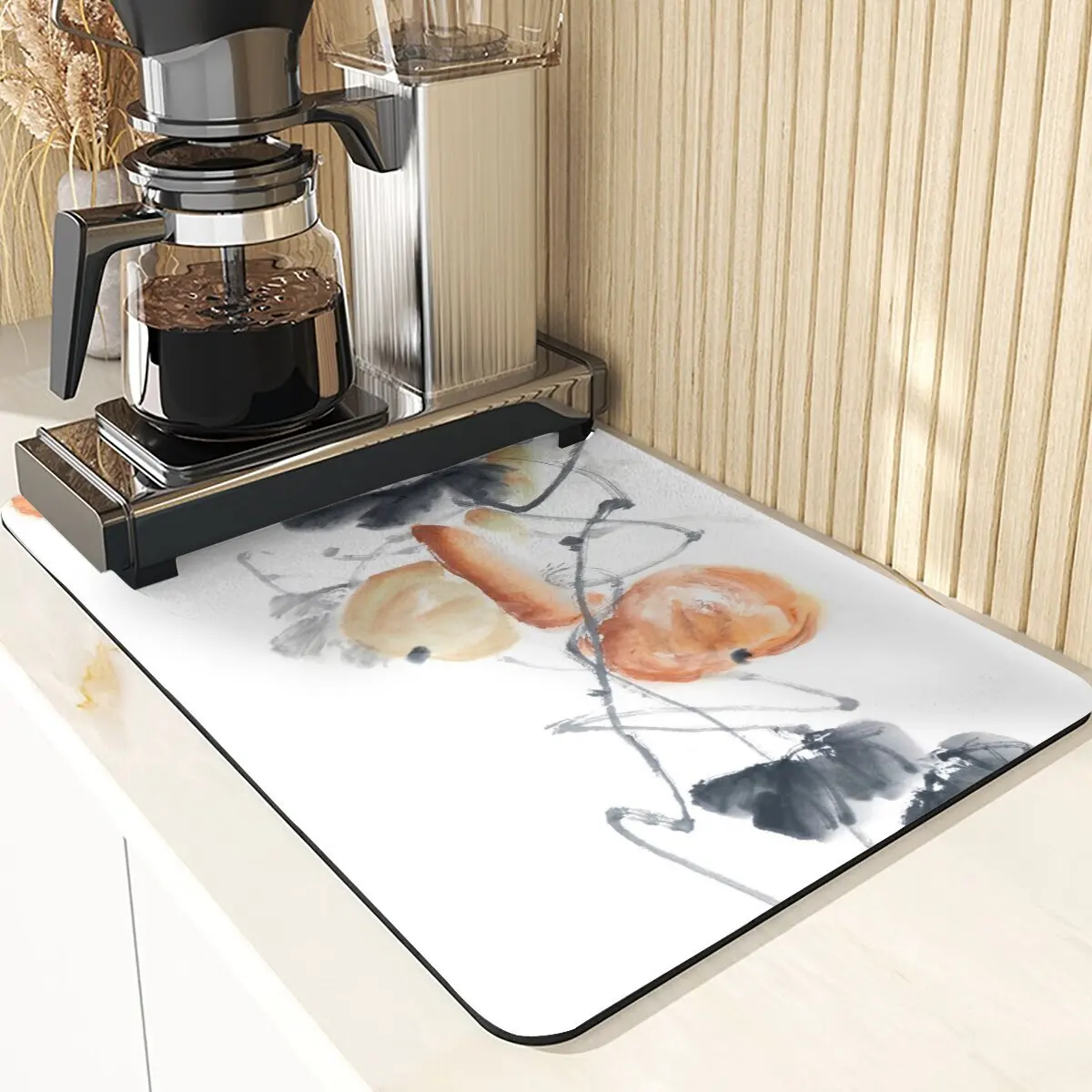 Chinese Stijl Absorberende Droogmat Voor Keuken Placemats Voor Tafel Gootsteen Diatomeeënaarde Mat Plant Patroon Siliconen Afwasmatten