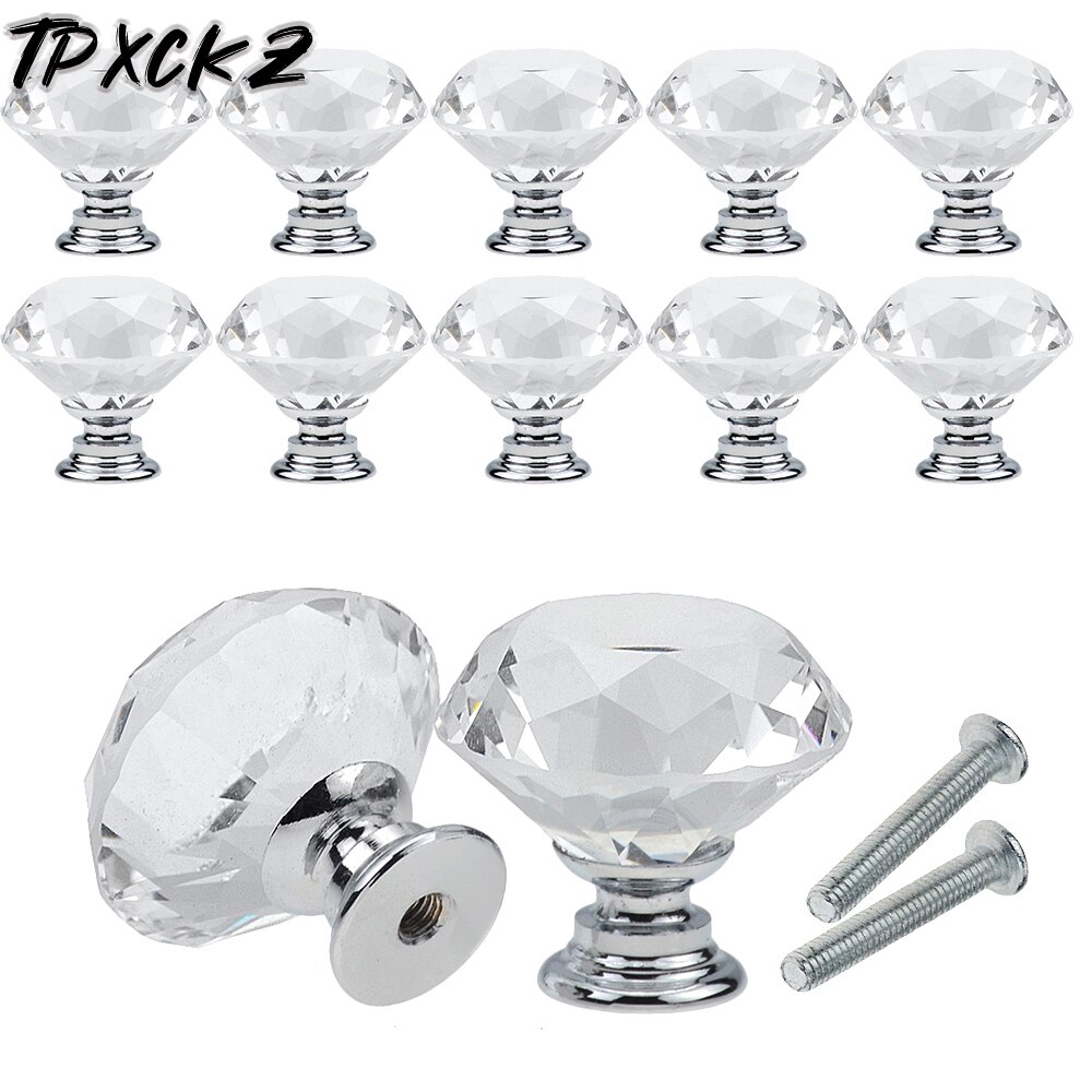 16Pcs 40Mm Diamant Vorm Crystal Glass Knoppen Kast Lade Pull Keukenkast Deur Kledingkast Handles Hardware: Default Title