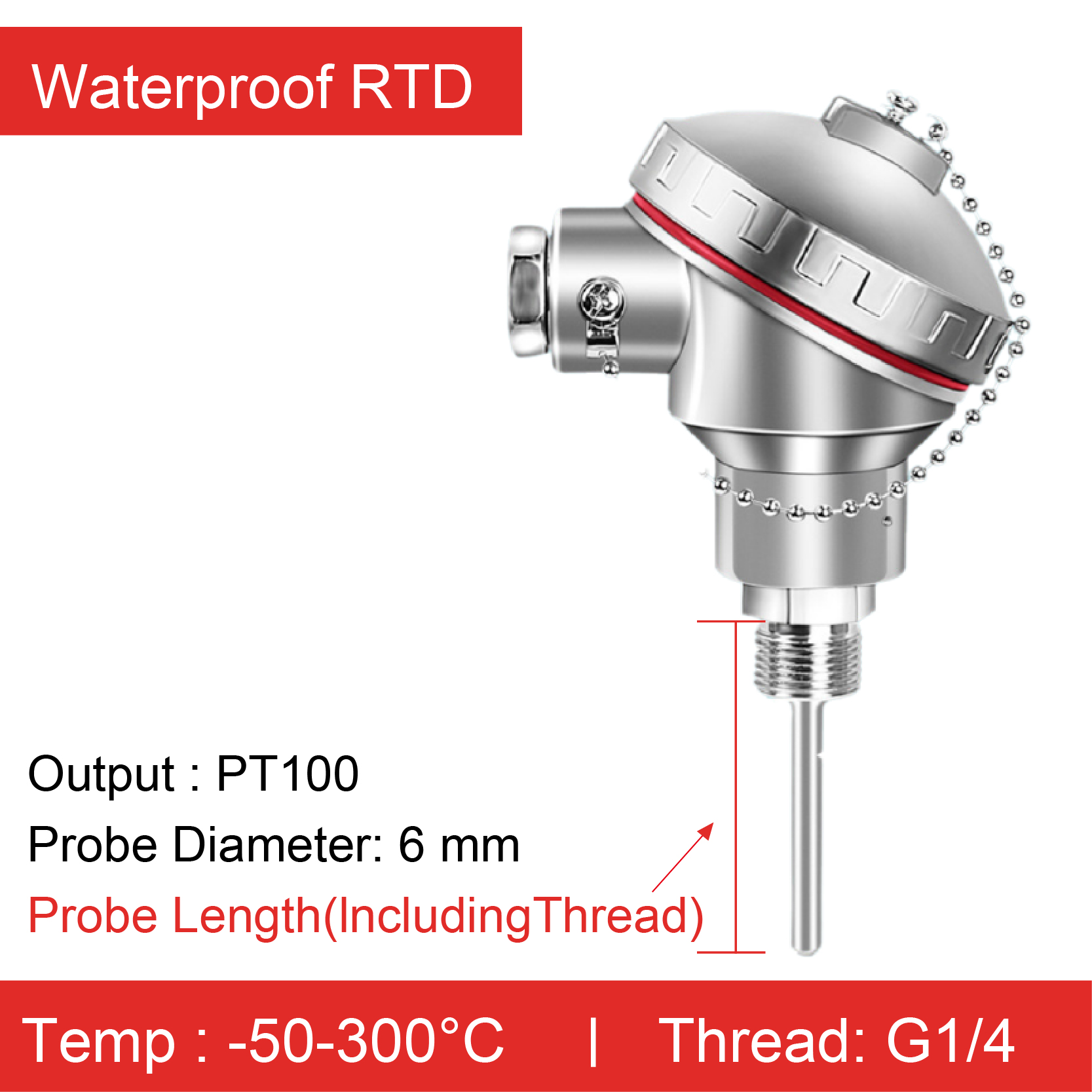 Waterproof RTD Sensor PT100 Temperature Probe Industrial High Precision Integrated Stainless Steel Threaded Temperature: Gold / 50mm