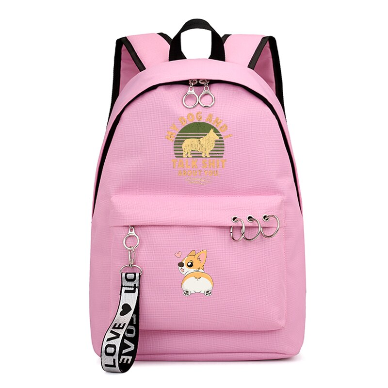 Lustige Korgi Hund Rucksack für Frauen Mädchen Schule Tasche Teenager Taschen Weibliche Harajuku Rucksack Schwarz Rosa Reise Rucksäcke Bookbag: 805-BP2-1-5