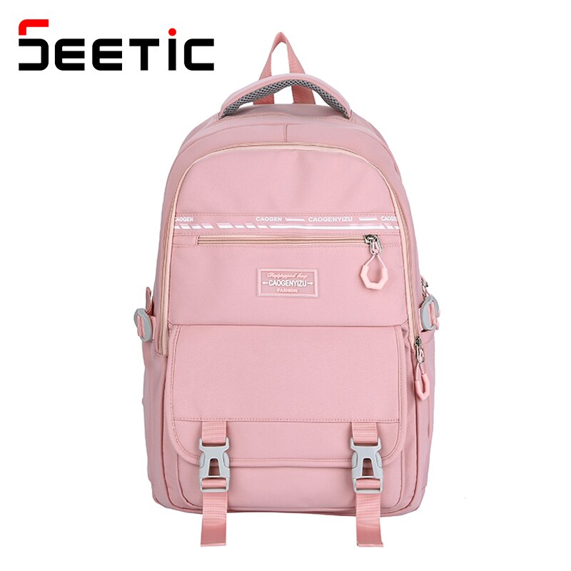SEETIC Hohe Kapazität Rucksack Multi-Tasche Wasserdicht Rucksack Frauen Einfarbig Frauen Rucksack Nylon Rucksack Weiblichen: Rosa Rucksack