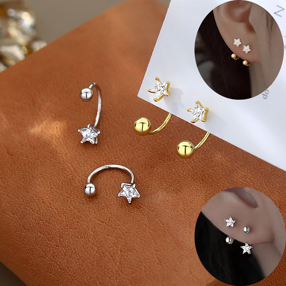 2 STUKS Rvs Star Crystal CZ Oorstekers Oorbellen Vrouwen Zilver Kleur Tragus Kraakbeen Helix Piercing Sieraden