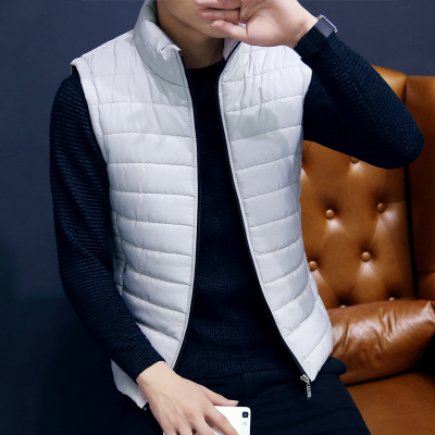 Nice automne hommes vers le bas gilet veste manteau couleur unie sans manches gilet mâle mince gilet coupe mince gilet à glissière manteaux M-3XL: Gris / XXXL
