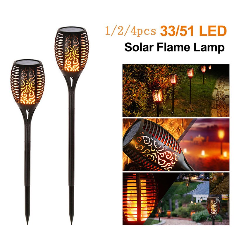 8PCS LED Solar Flame Torch Lamp Outdoor Lights Solar Garden Light Flickering Lamp Courtyard Balcony Lawn Path Spotlight