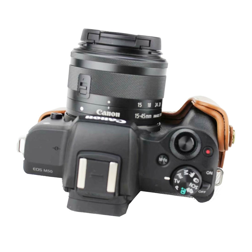 Funda de cuero PU para cámara Canon EOS M50 M50 Mark II EOSM50, 3 colores, cubierta de medio cuerpo, batería abierta, negro, café y marrón