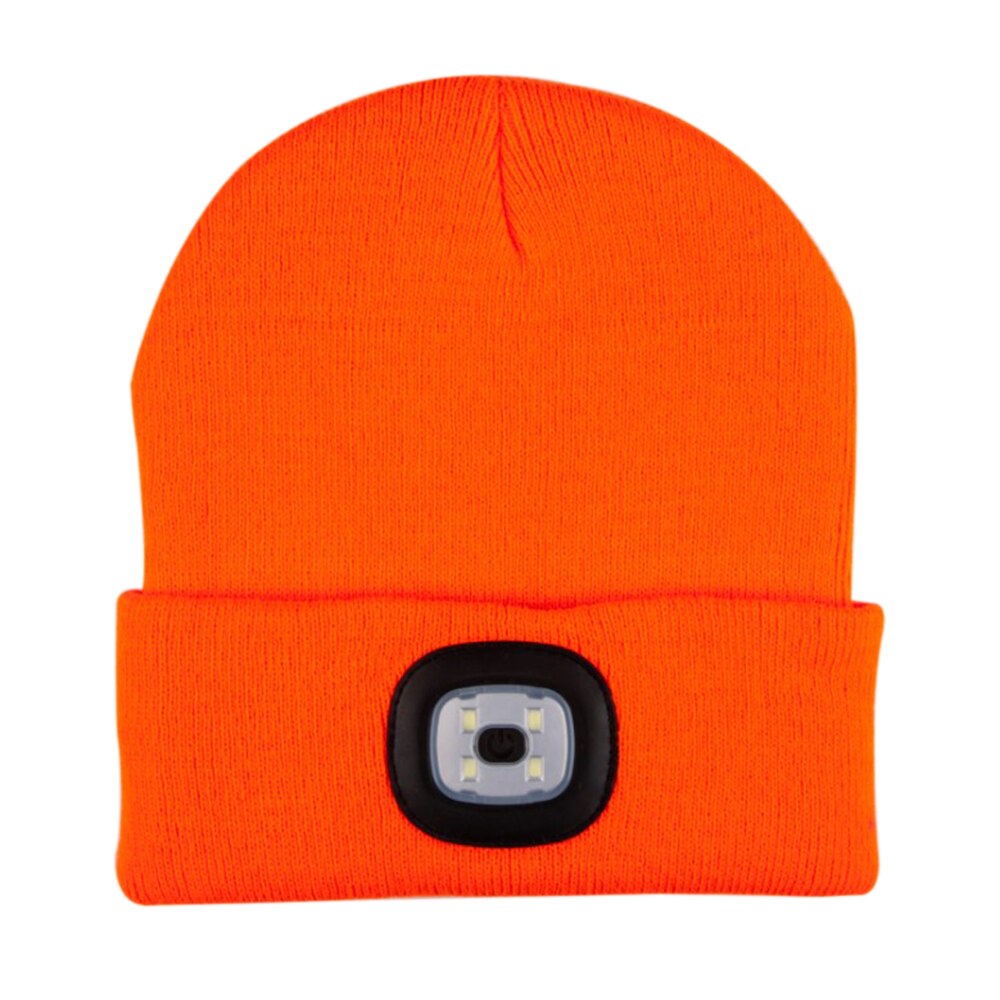 Unisex Kintted Hat Built-in 4Pcs Led Lights Autumn Winter Warm Beanie Cap Outdoor Flashlight Lamp for Camping Fishing Running: Orange