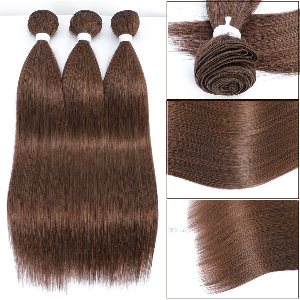 Extensiones de cabello liso de 26 pulgadas, mechones de cabello ombré, pelo de fibra resistente al calor, tejido de pelo liso sintético