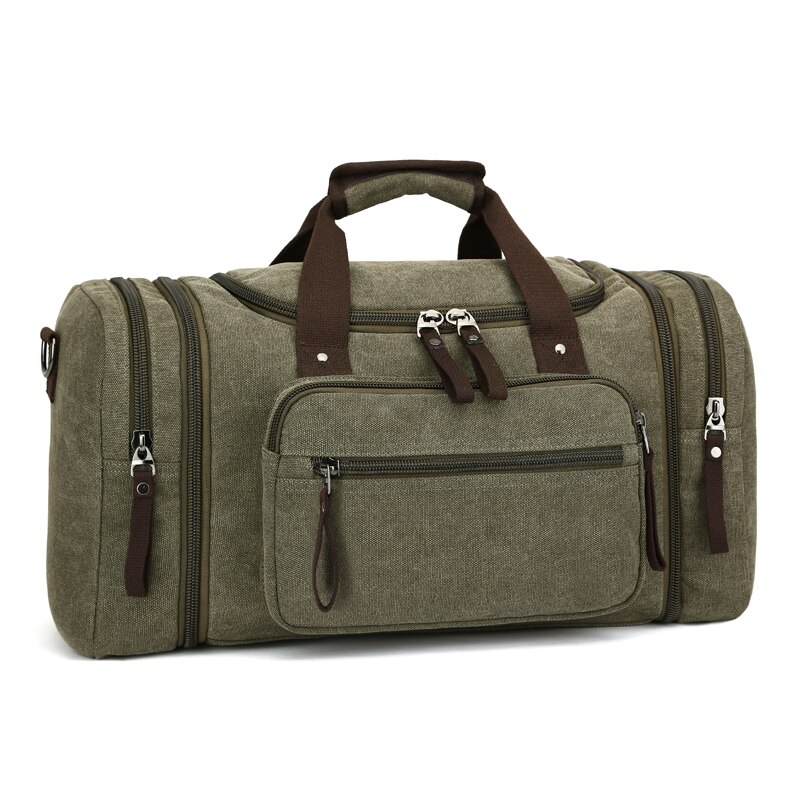 Sac à main en toile pour hommes, grande capacité, sacs de voyage, sacs de week-end, sacs à bandoulière multifonctionnels pour la nuit: vert militaire