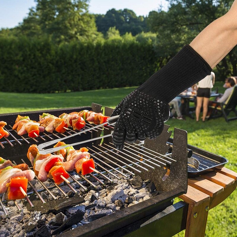 1/2 Uds guantes de barbacoa 300-500 grados centígrados extremo aramida resistente al calor guantes de seguridad parrilla BBQ Forro de algodón para cocina herramienta de horneado