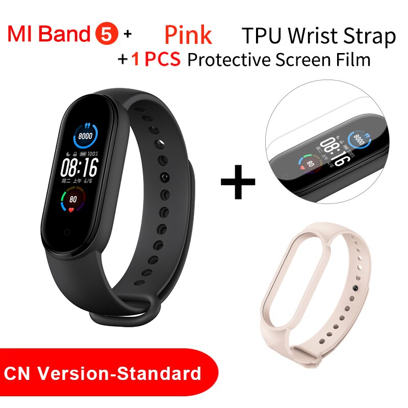 Xiaomi Mi Band 5 Smart Bracelet Sport Heart Rate Fitness Tracker 1.1" AMOLED Colorful Screen Bluetooth 5.0 Waterproof Miband5: Add Pink Strap