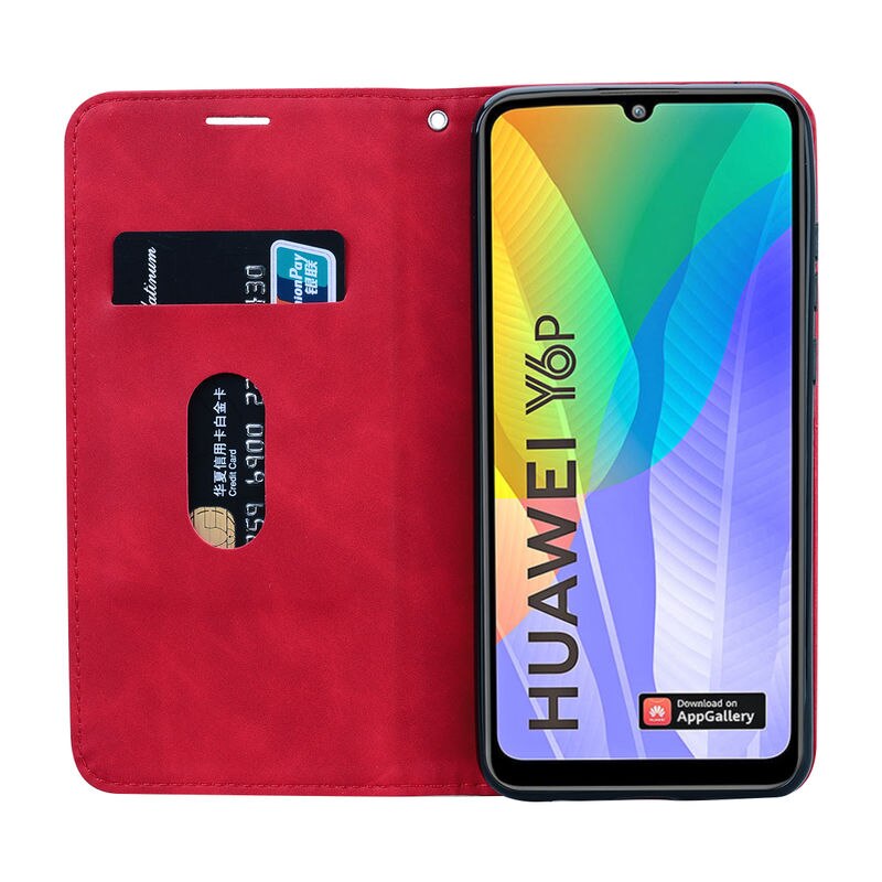 Huawei  y6p hoesje vintage leer voor huawei  y6p y6 p luxe magnetische flip portemonnee standaard bescherming achterkant 6.3 inch