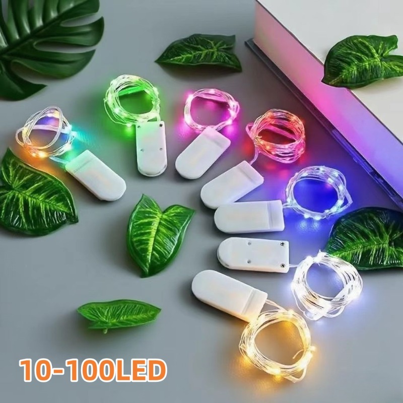 Guirnalda de luces LED con batería, 10/20/30/50/100LED, luces de alambre de cobre para acampar, boda, flores, decoración navideña