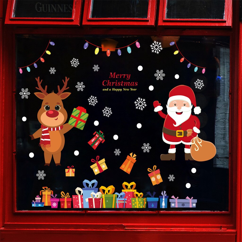 Kerst Decoratie Zelfklevende-Gratis Raamsticker Glas Elektrostatische Stickers Jaar Vlokken Shop Muursticker