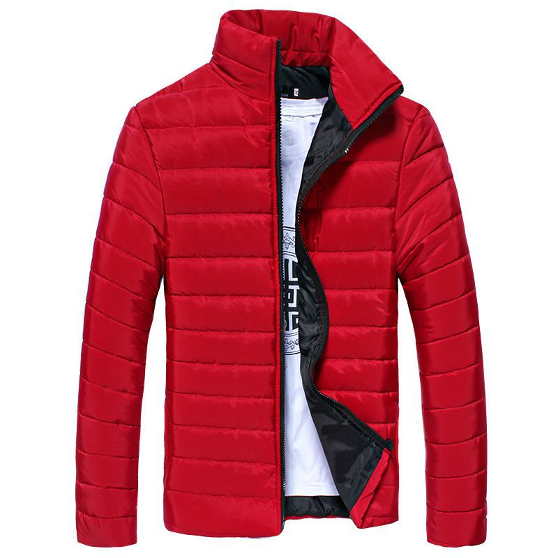 Zacoo heren winter dons gewatteerde katoenen jas staande kraag rits bovenkleding jas warme blouse: Rood / M