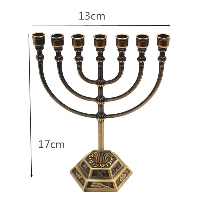 Menorah Hanukkah Candle Holder Jerusalem Home Decor 12 Tribes Jewish Candelabra Judaica 7 Branch Metal Candlestick: army green