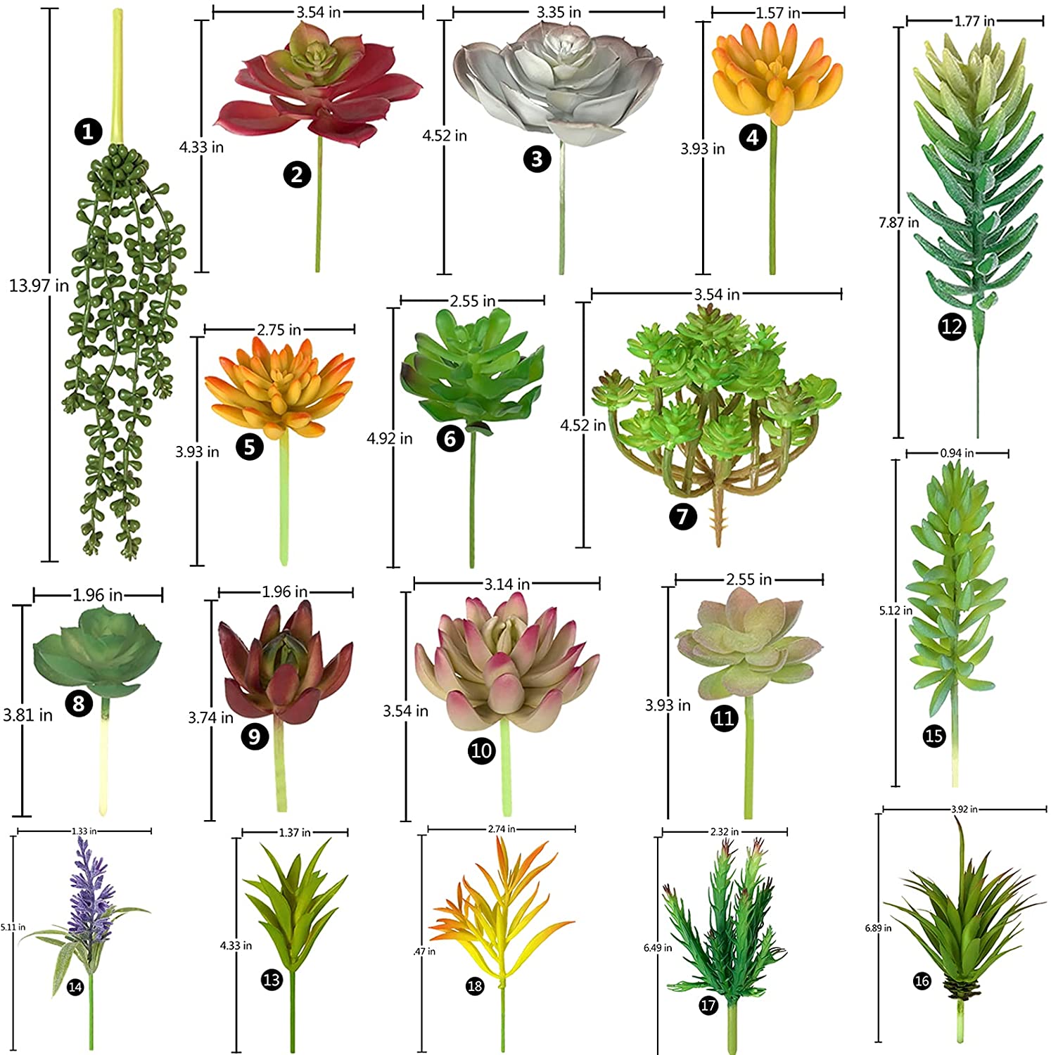 18pcs Artificial Succulents Realistic Faux Mini Succulent Plants for Terrarium Greenery Outdoor and Indoor Arrangements