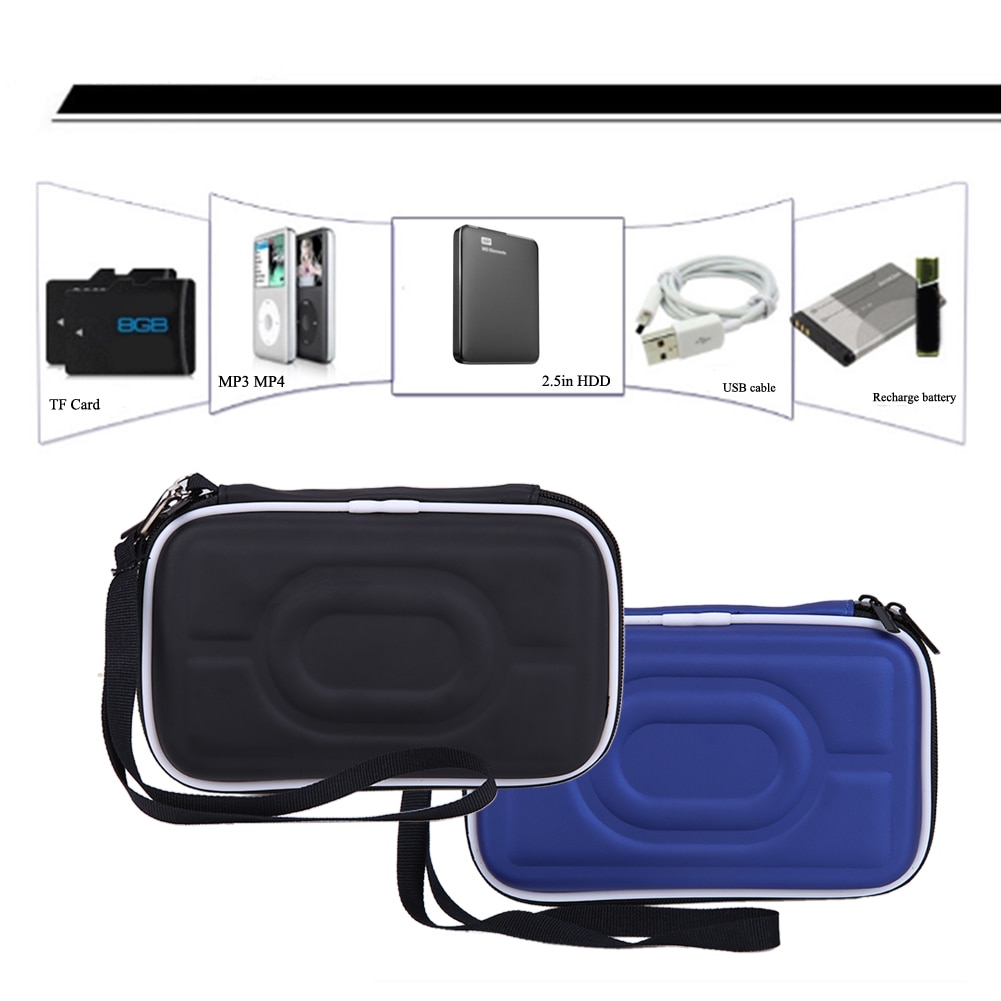 Funda de transporte dura portátil negra, bolsa con cierre, funda de Estuche de transporte EVA, 2,5 "HDD, caja de protección para disco duro externo,