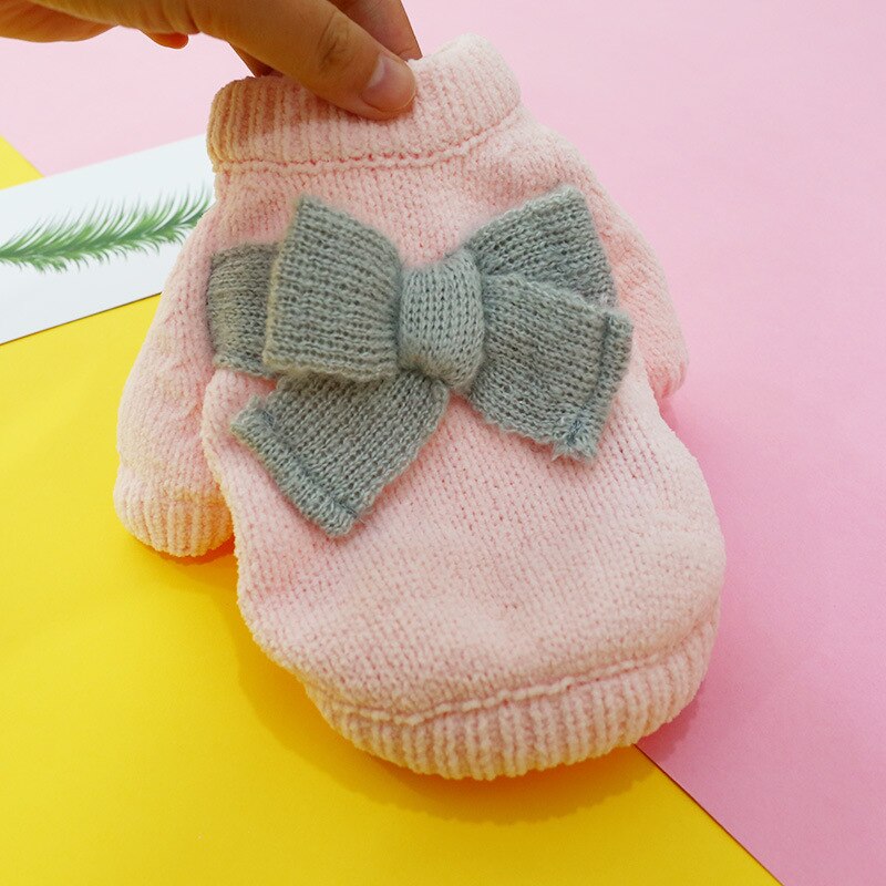 NONOR – pull tricoté en tissu crocheté pour chien et chat, à gros nœud, pour chiot, chiot, Chihuahua, animal de compagnie, XS-XL: pink / S
