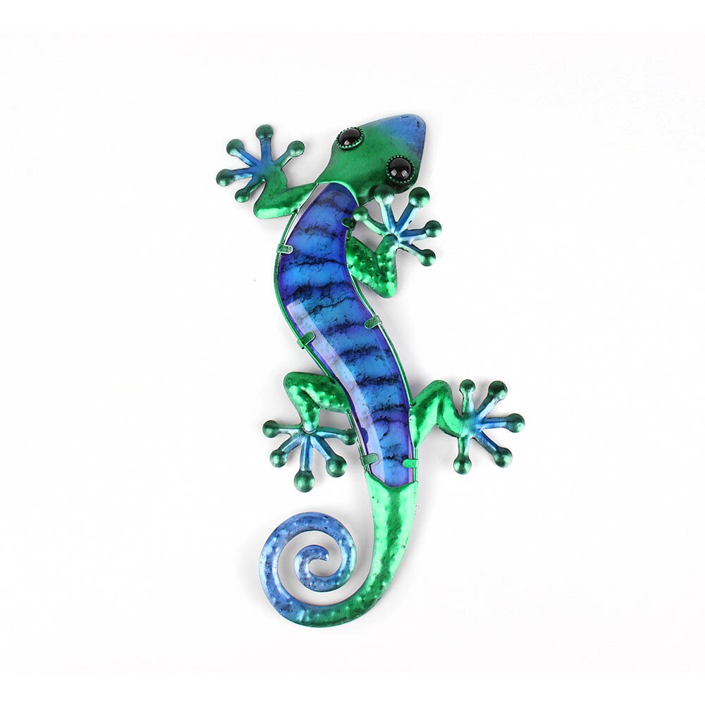 Metal Lizard Wall Art with Green Glass Painting for Garden Outdoor Decoration Animal Statues and Sculptures: Blue