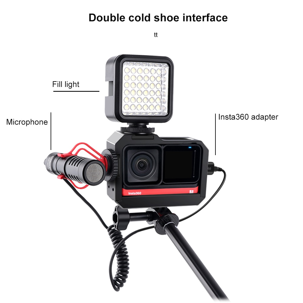 Ruigpro-jaula de Metal con zapata fría para luz LED, carcasa protectora de borde para micrófono, Vlog, Insta360 One R