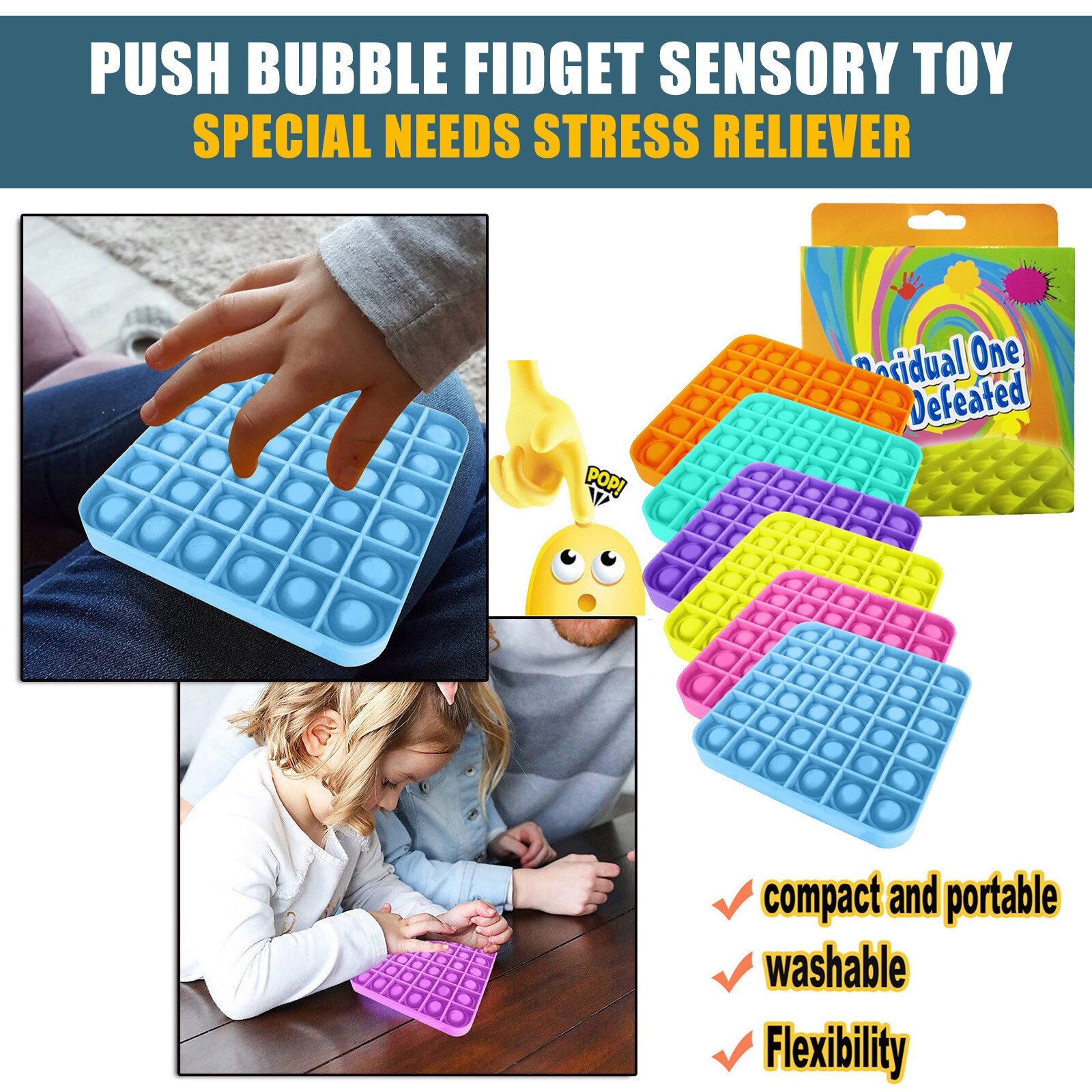 12cm Square Push Bubble Fidget Sensory Toy Unisex Autism Stress Reliever Toy Christmas Decompressie speelgoed