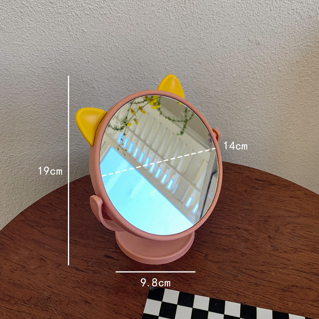 Espejo de maquillaje con orejas de conejo y gato para el hogar, accesorio de tocador pequeño para dormitorio, escritorio y oficina, bonito: cat ear pink