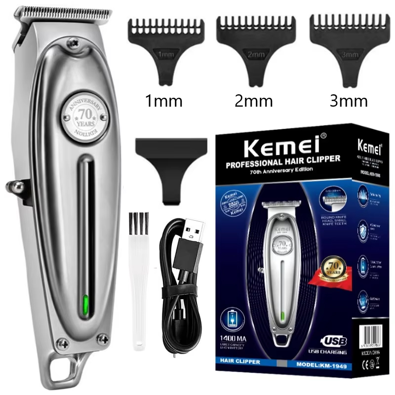 Kemei KM-1949 Pro electric barber full metal hair trimmer for men beard hair clipper finishing hair cutting machine: PURPLE
