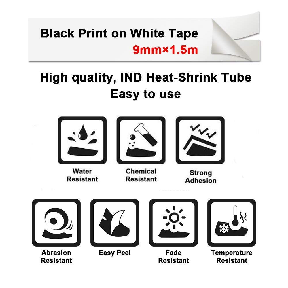 Compatible for DYMO Industrial Heat Shrink Tubes 18053 18054 for LabelWriter and Industrial Label Makers, 3/8", 10 Rolls