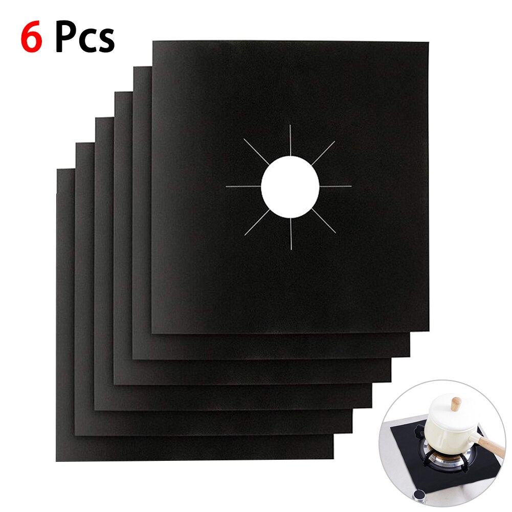 4/6/8 Pcs/Set Gasfornuis Protector Fornuis Cover Liner Schoon Mat Pad Keuken Gasfornuis Gasfornuis Protector keuken Accessoires: Black 6pcs