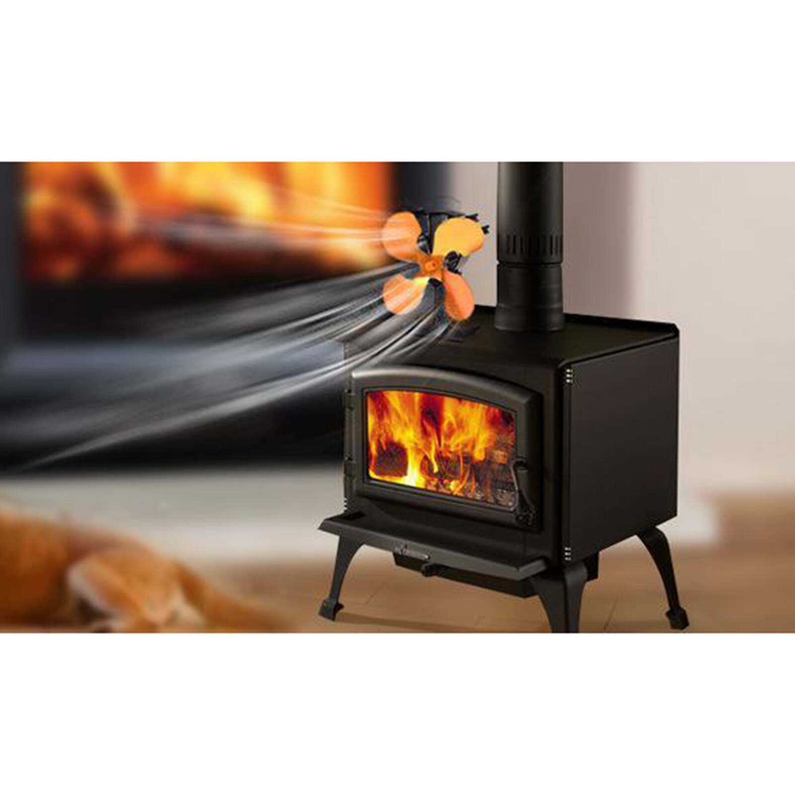 4 Blade Heat Powered Stove Fan Wood/Log Burner/Fireplace Fireplace Fans Heater: Black