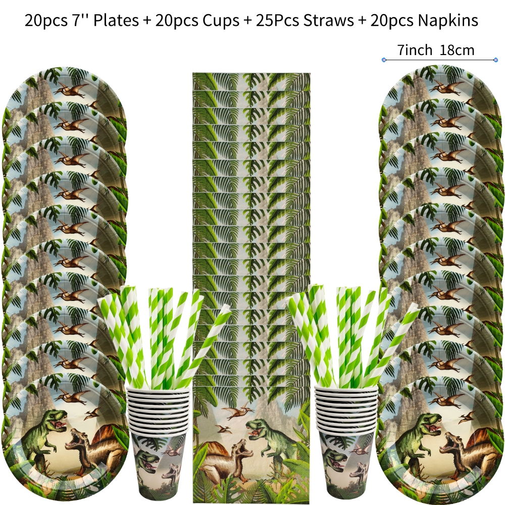 Dinosaur Disposable Tableware Dinosaur Theme Paper Plate Cup Birthday Party Decorations Safari Jungle Party Supplies Baby Shower: MULTI