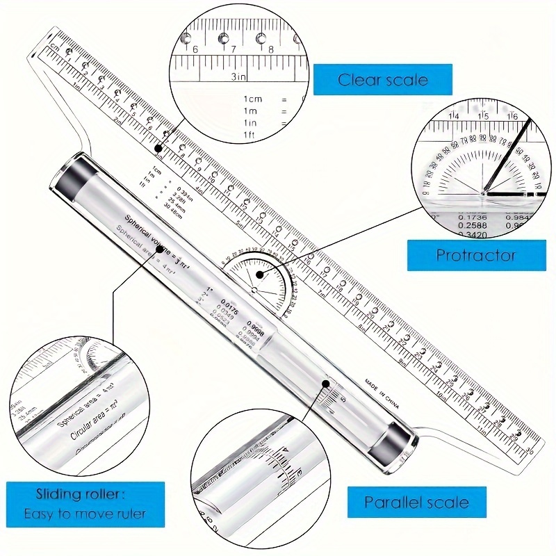 4 Stuks Multifunctionele Geometrische Liniaal Tekengereedschap Plastic Liniaal Set Wiskunde Meetcirkel