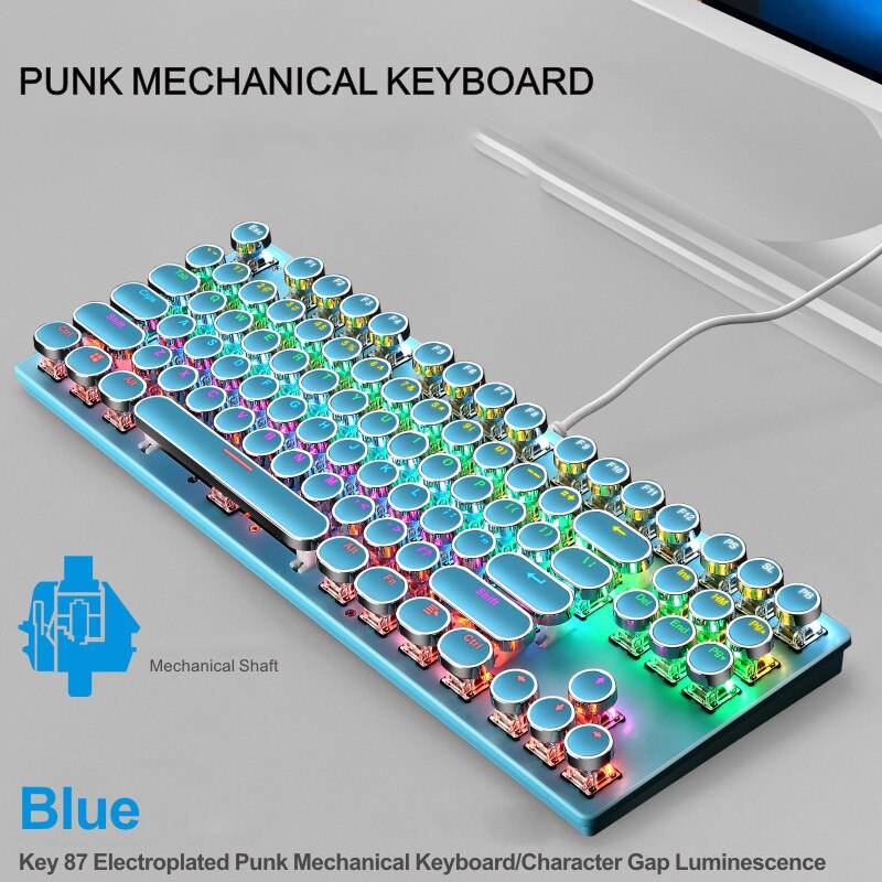 Edition Mechanical Keyboard 87 Keys Blue Switch Gaming Keyboards Russian US Sticker Wired Keyboard For Tablet Desktop: blue