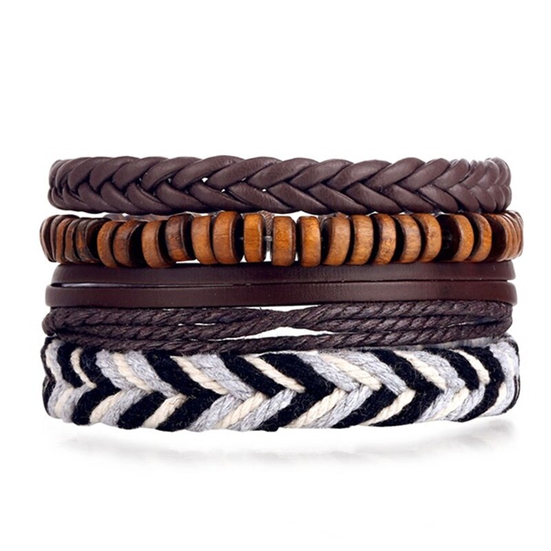 Ifmia Vintage Multilayer Bar Brief Lederen Armband Mannen Mode Handgemaakte Bead Gevlochten Touw Wrap Armband Geweven Sieraden