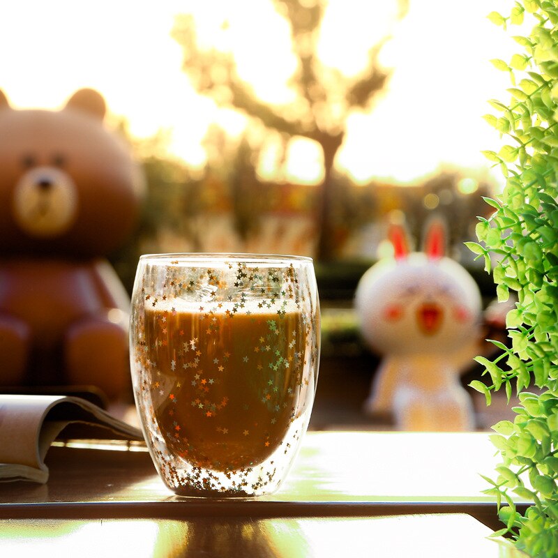 Bright Starry Sky Cup Double-layer Glass Home Water Cup Christmas Star Wish Milk Coffee Cup Bubble Tea Cup Drinkware Glass