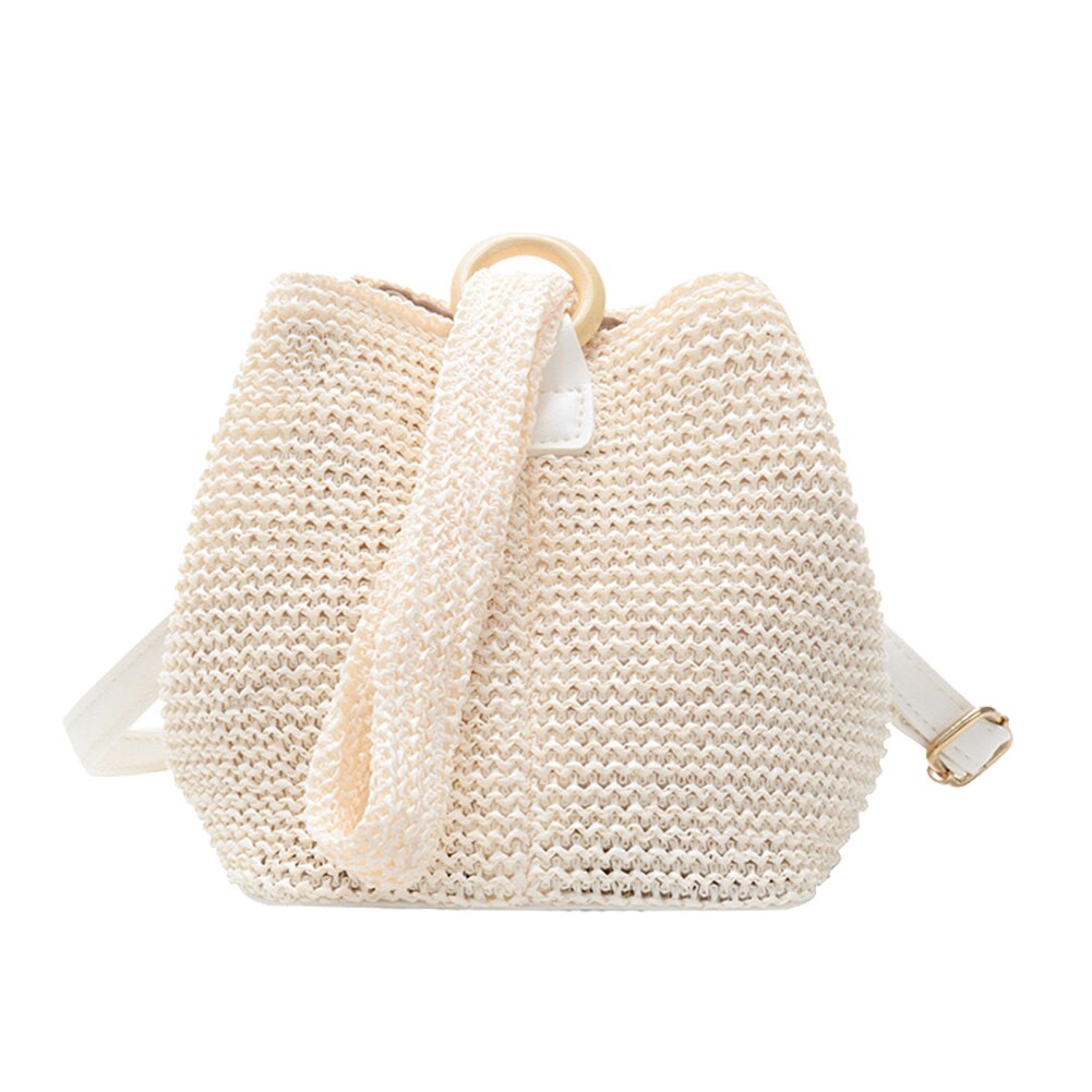 Woven Rattan Shoulder Totes Bag Women Round Straw Beach Messenger Bags Lady Boho Round Beach Travel Purse: Beige