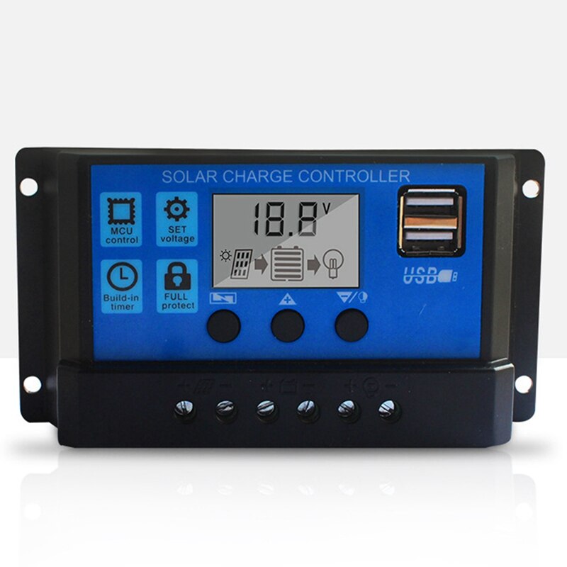 30A Solar Charge Controller With 5V Dual USB Ports Display Adjustable Parameters LCD Display And Timer Set On/Off Time