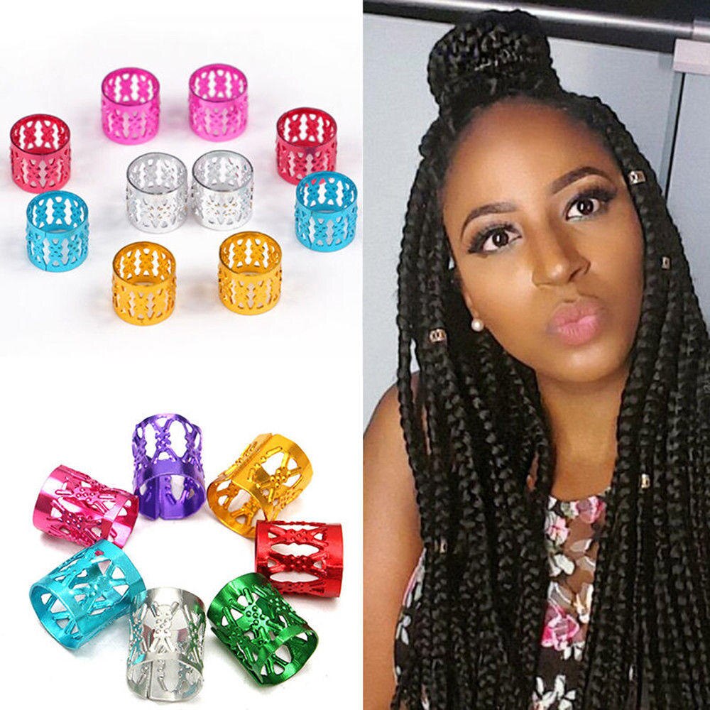50pcs 8mm Dreadlock Beads for Braids Hair Beads for Dreadlocks Adjustable Hair Braid Cuff Clips Hair Metal Tube Ring Accessory