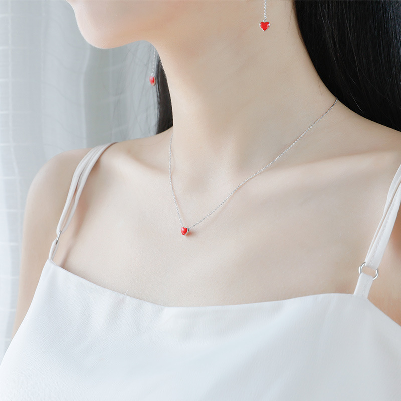 Brudesmykkesæt rødt hjerte øreringe armbånd halskæder til kvinder bryllup smykker statement bijoux