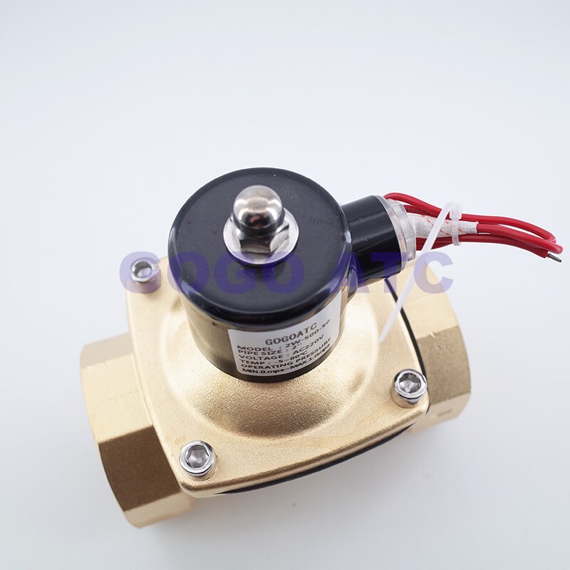 2 Way 2W Series Brass Air Gas Water 2W500-50 All Copper Solenoid Valve 2 Inch 220V AC Normally Close Wire Lead Large Valve