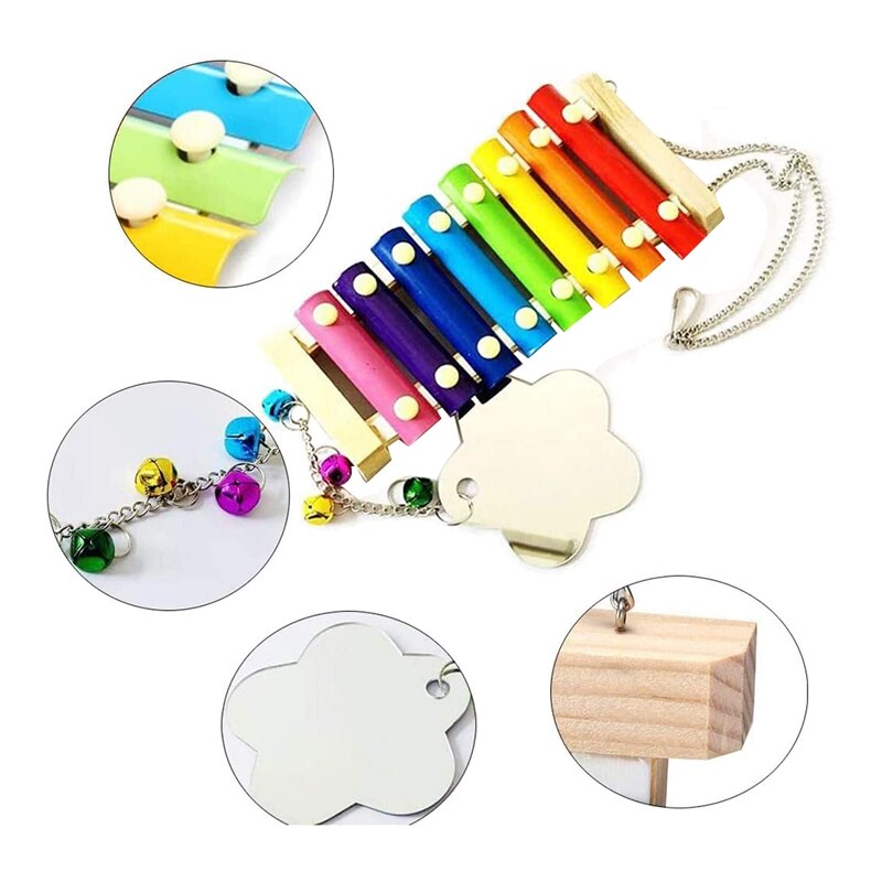 3Pcs Chicken Toys,Chicken Xylophone Toy Veggies Hanging Feeder,Mirror Toy Chicken Coop Accessories Chicken Toy for Hens