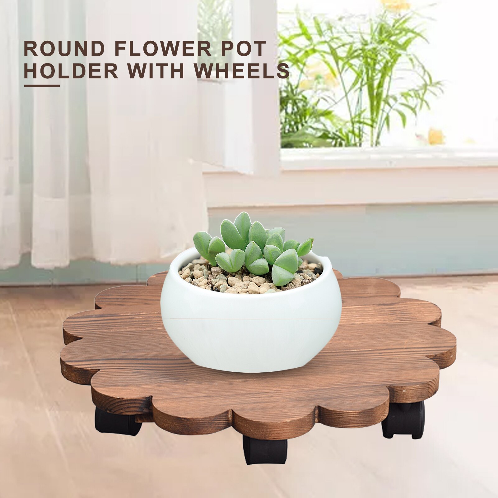 20/25cm Wooden Round Flower Pot Tray With Wheels Heavy Planter Flowers Pot Mover Trolley Planter Stand Holder Garden Tools