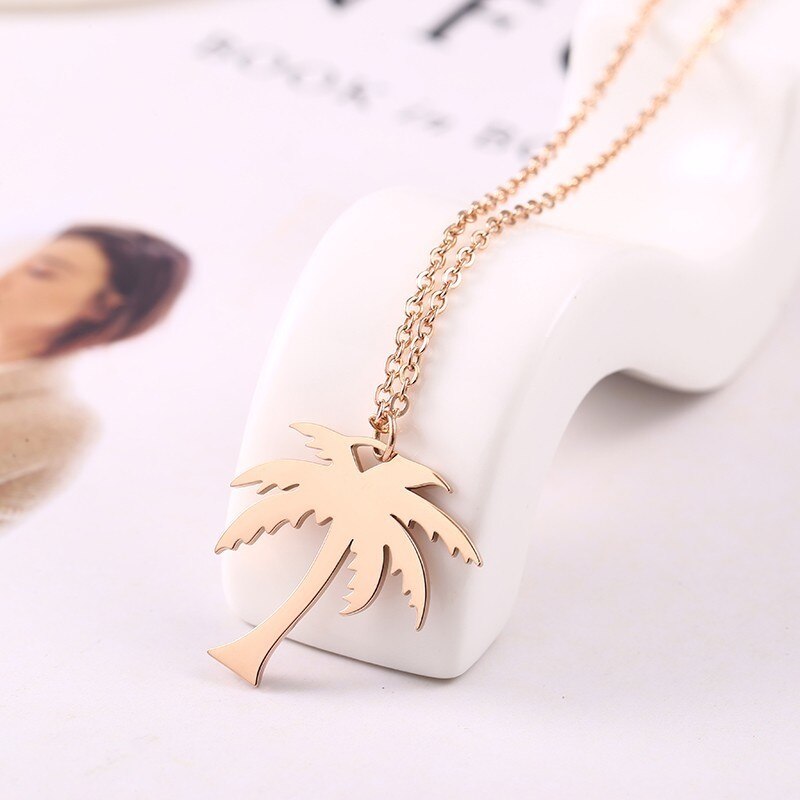 RIR Vrouwen Dainty Gouden Palm Boom Ketting Rvs Coconut Hanger Kettingen Minimalistische Plant Sieraden: Rose Gold